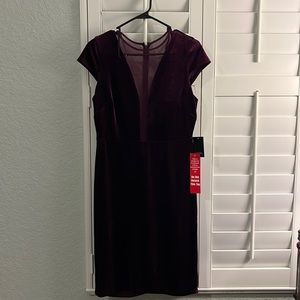 Velvet wine colored dress with cap sleeves.